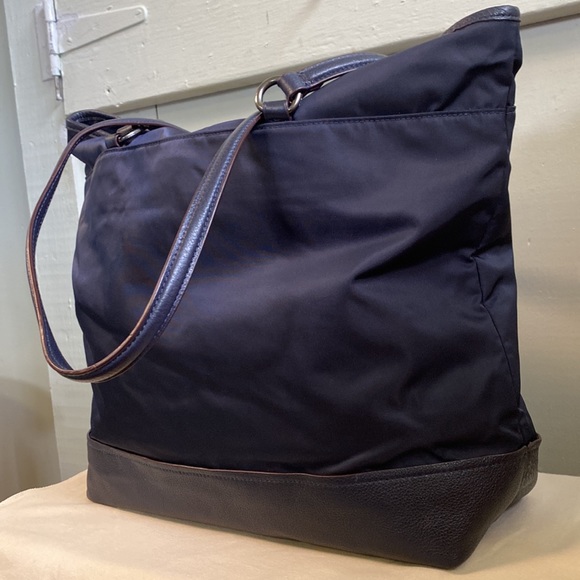 Coach Nylon & Leather Large Tote In Midnight Blue - Picture 7 of 17